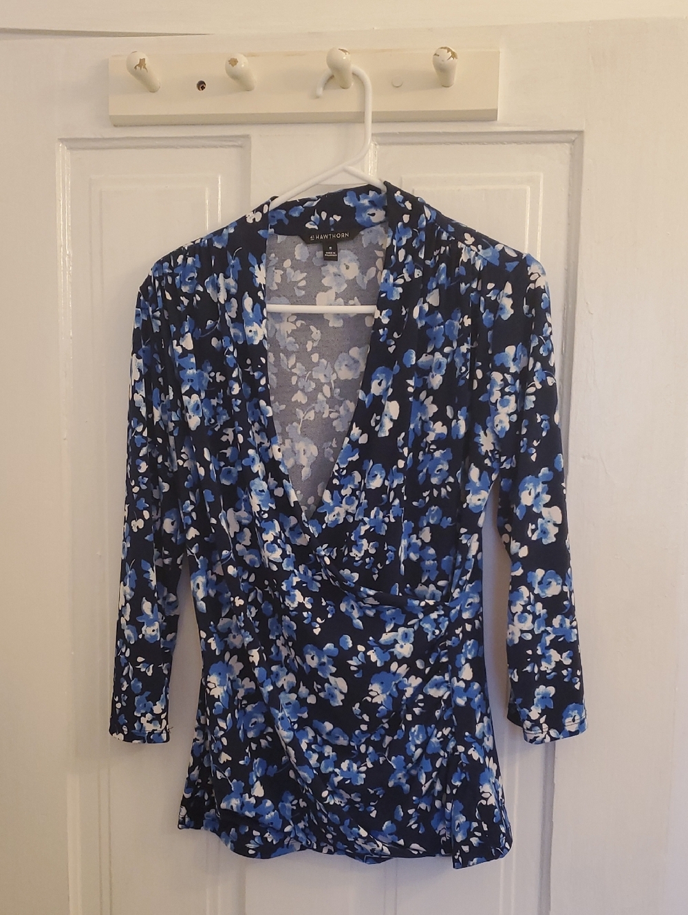 Blue Floral Wrap Blouse